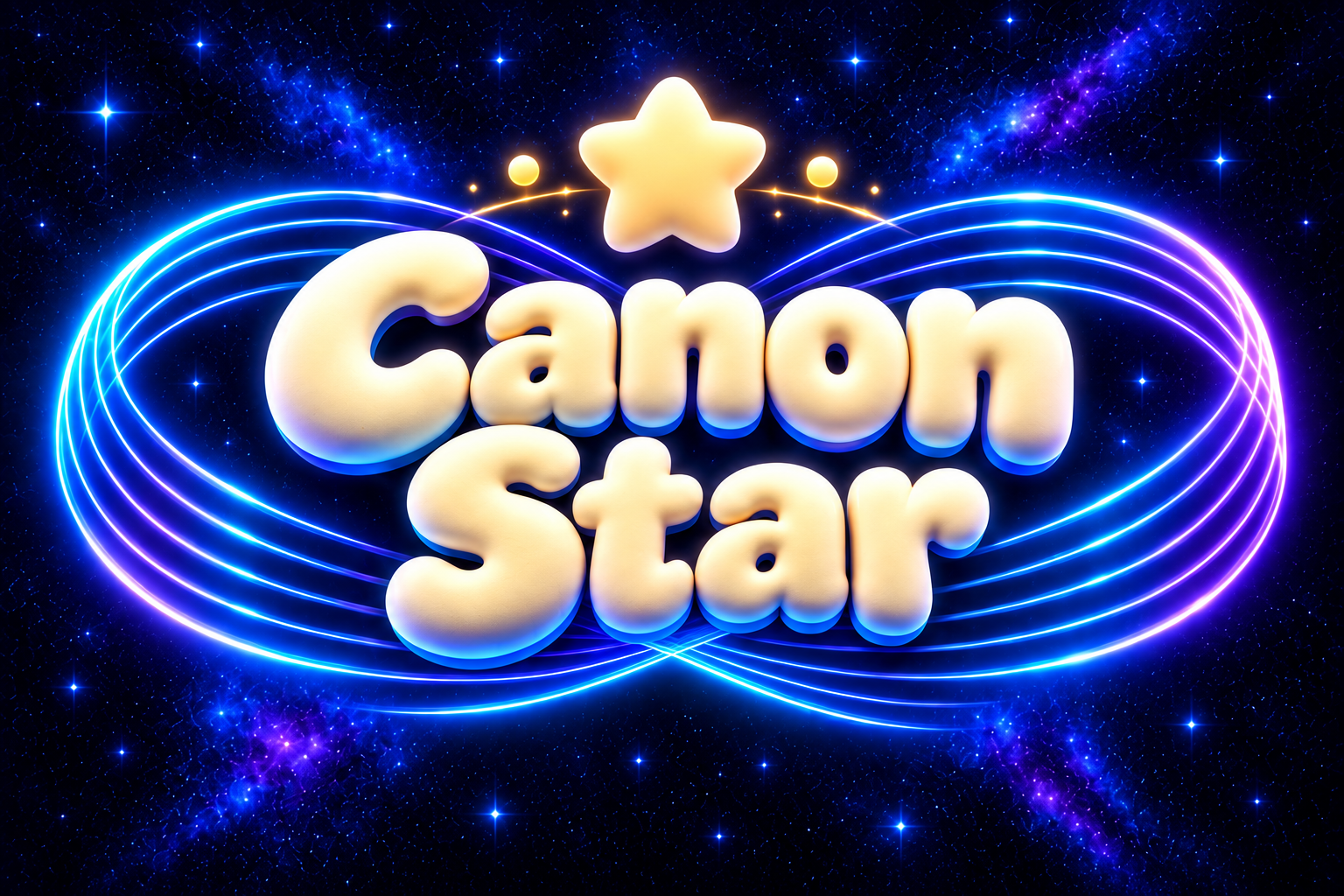 星雲を背景にしたカノンスターのロゴ。